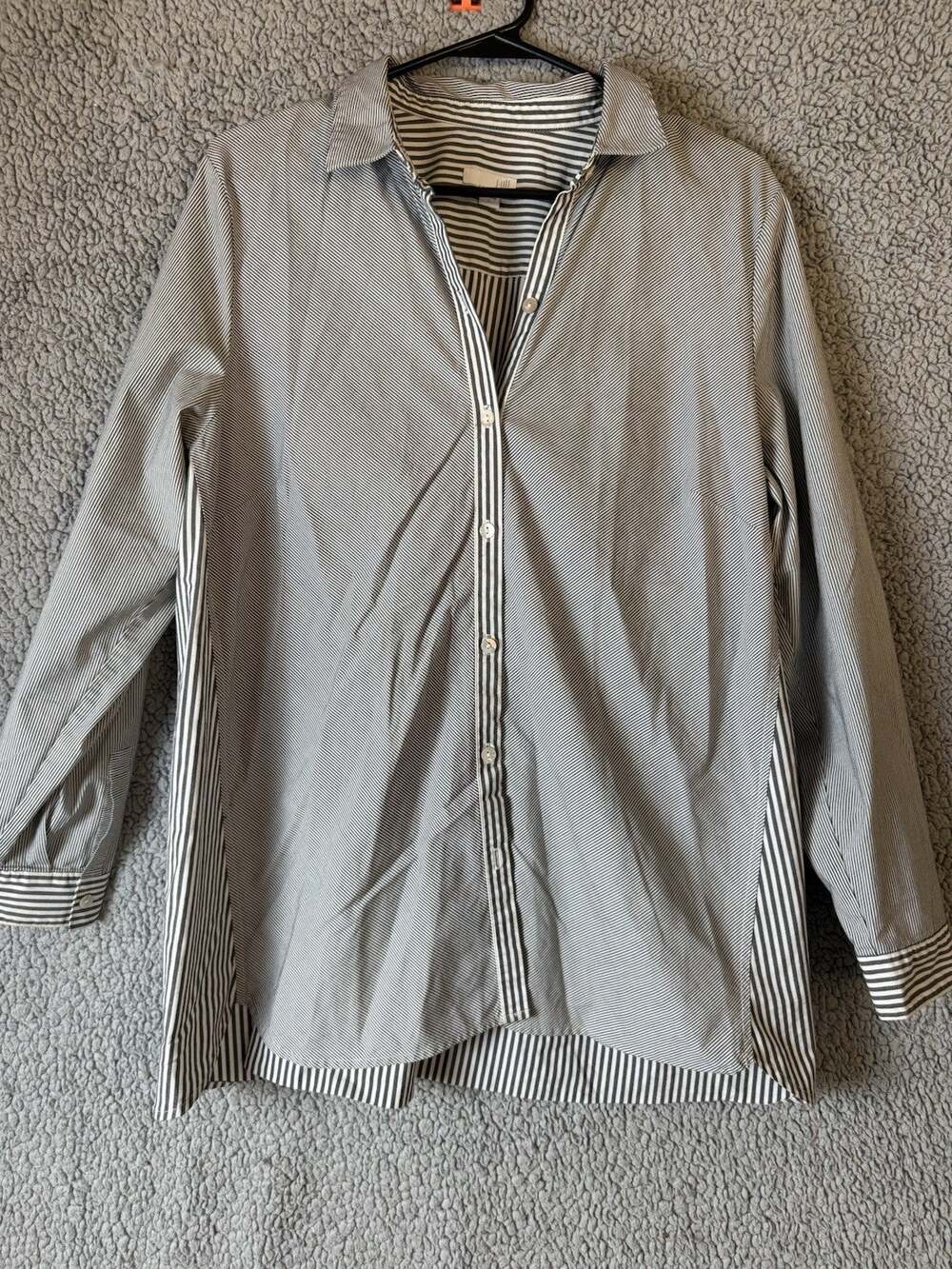J. Jill Button Down Women L Gray Striped Long Sleeve Tunic Shirt